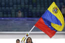 FILE - In this Feb. 7, 2014 file photo, Antonio Pardo of Venezuela carries a representation of his country's national flag as he leads the team during the opening ceremony of the 2014 Winter Olympics in Sochi, Russia. There have been Venezuelan athletes at past Winter Olympics, but Pardo is the first to enter an Alpine skiing event. (AP Photo/Mark Humphrey, File)