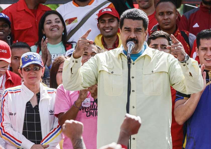 Venezuelan President Nicolas Maduro (C) delivers a speech during a rally in Caracas, Venezuela, on June 1, 2016. 