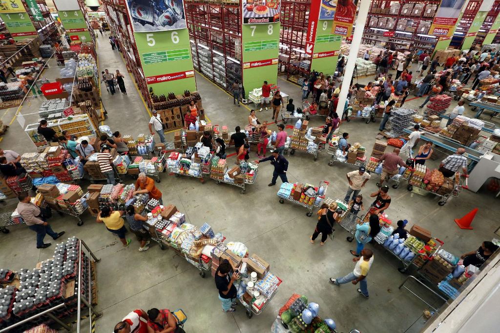 Long lines at supermarkets in Venezuela.